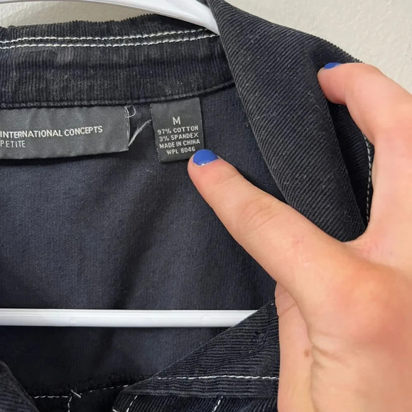 Vtg Inc International Concepts Womens Black Corduroy Jacket M Petites Button - Picture 10 of 10